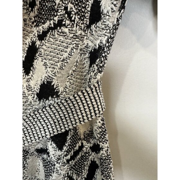 St. John Chunky Open Draped Knit Cardigan Sweater Size Small Black White Belted - Picture 7 of 11